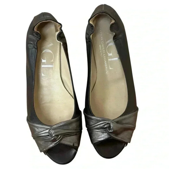 AGL Peep toe Wedge Twist Knot Flat Leather Wedge Black US 7 EUC - Picture 3 of 13